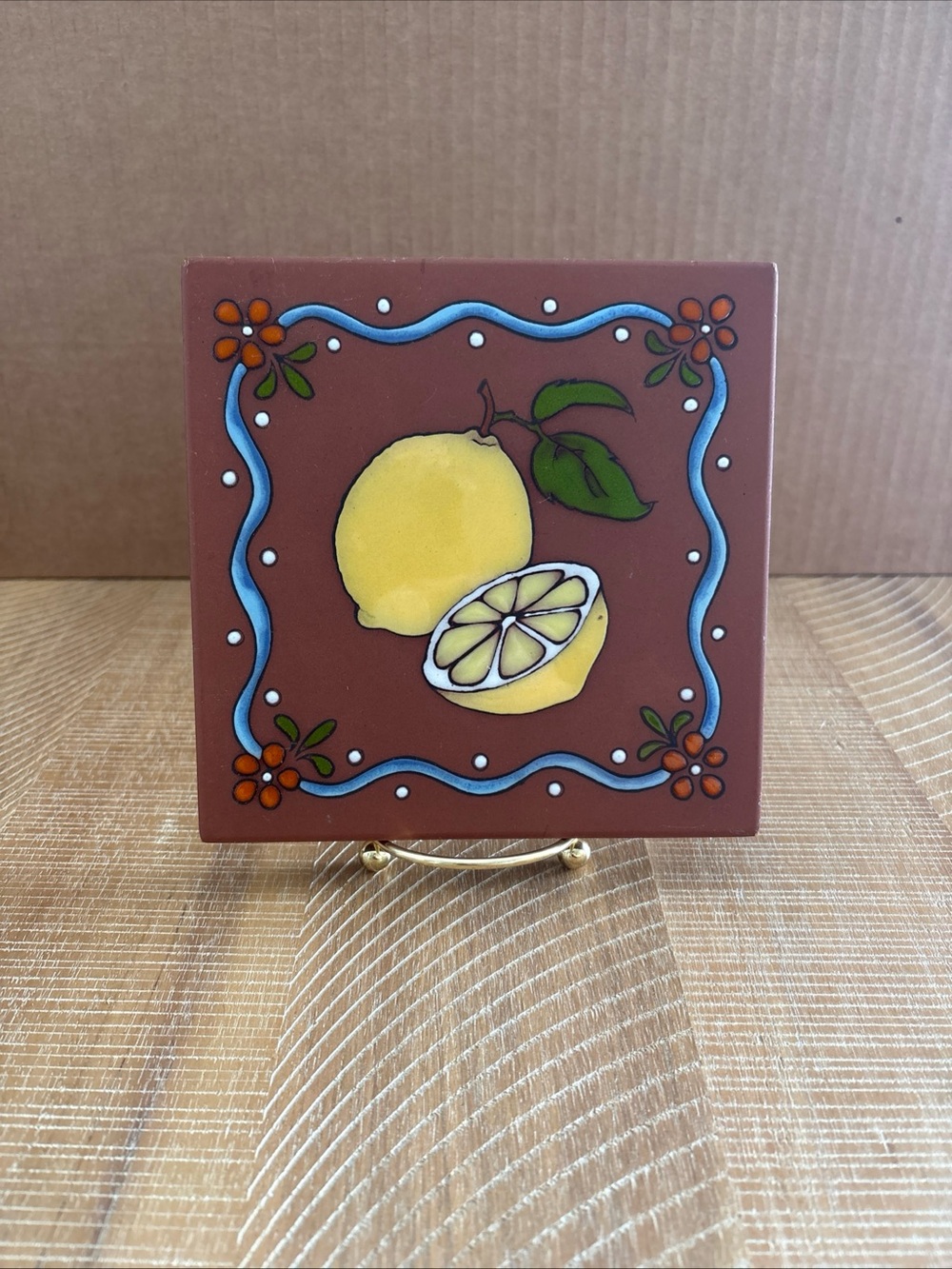 Vintage Cleo Teissedre Hand Painted Ceramic Tile Lemon